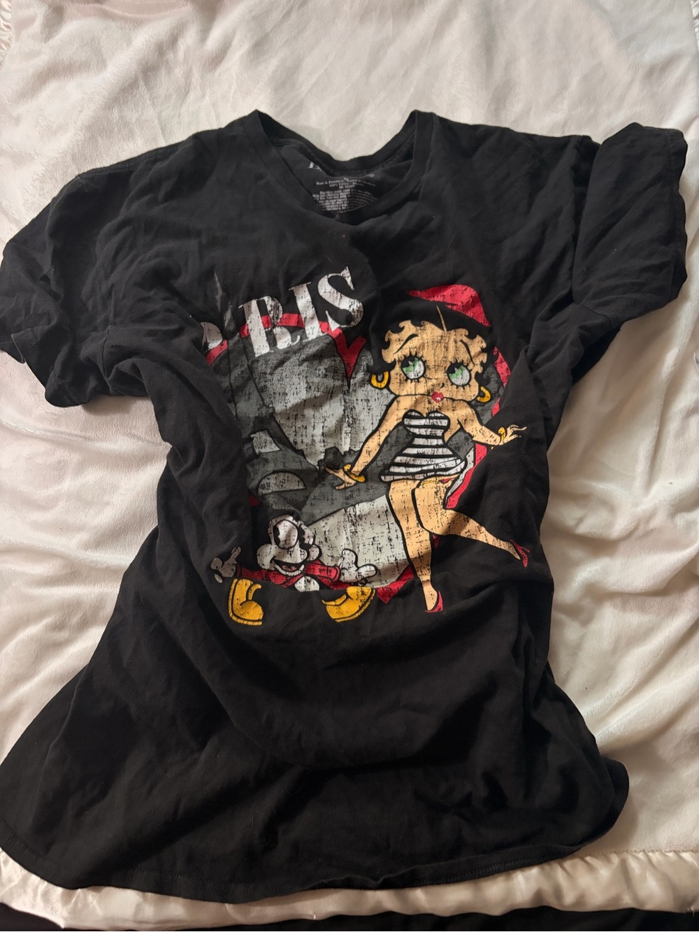 Betty Boop Black Graphic Short Sleeve Tee with Red and Yellow Accents